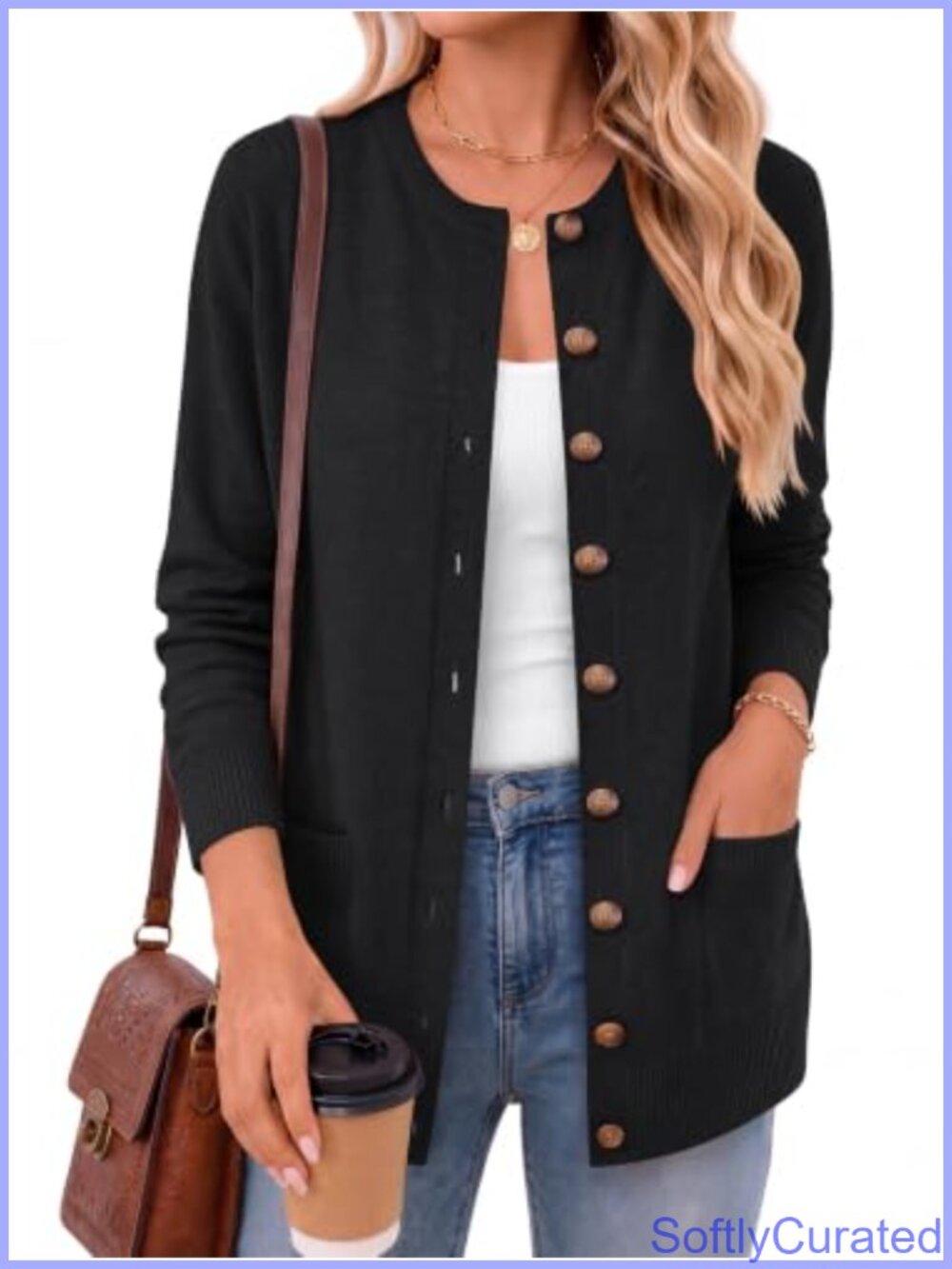 Women's Open Front Knit Cardigan Long Sleeve Button Up Fall Sweater
